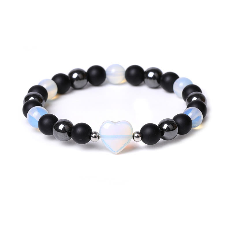 Wear FengShui Black Onyx Tiger Eye Stone Crystal Love Heart Protection Bracelet
