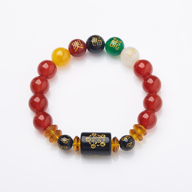Wear FengShui Five Elements Black Onyx Red Agate Wisdom Wealth Bracelet
