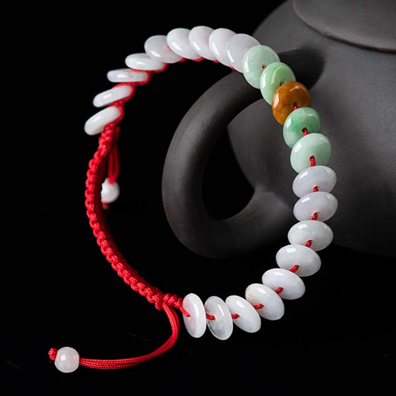 Wear FengShui Round Jade Lucky Red String Weave Bracelet