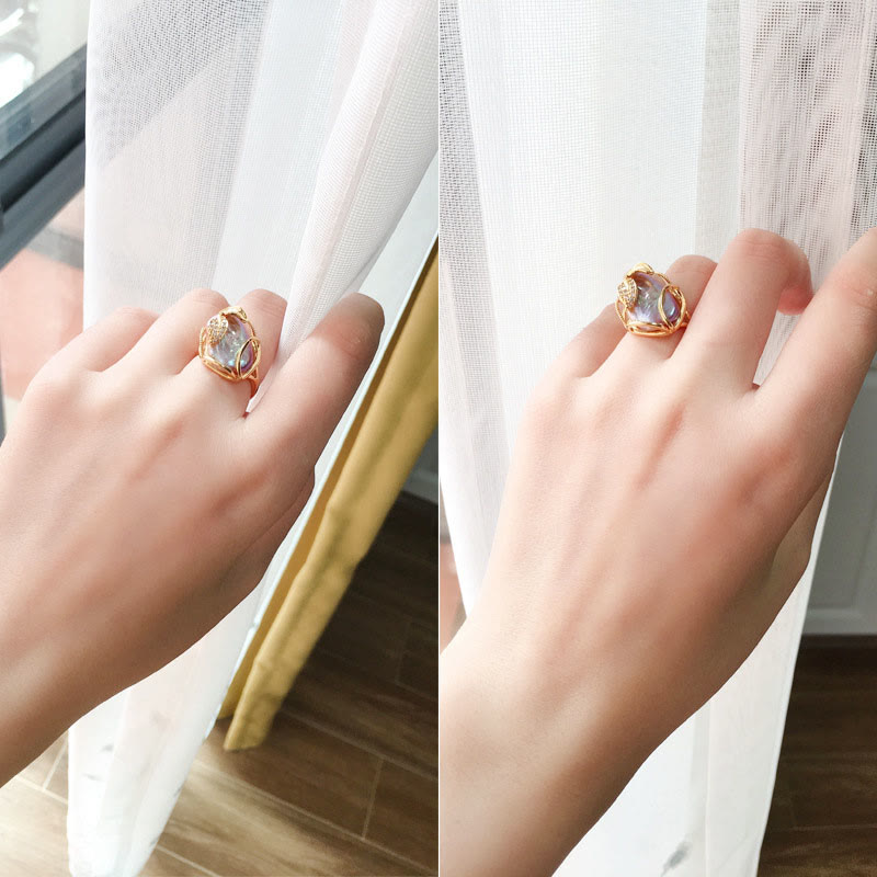 Wear FengShui Pearl Copper Plated Gold Flower Happiness Wealth Ring