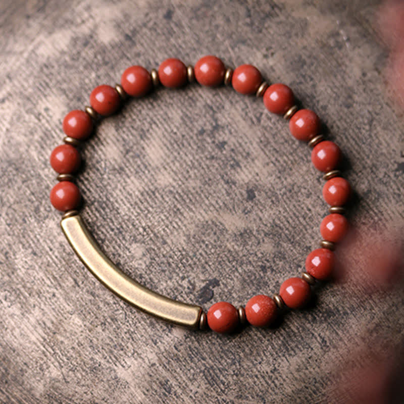 Wear FengShui Red Jasper Moss Agate Black Obsidian Crystal Copper Peace Couple Bracelet