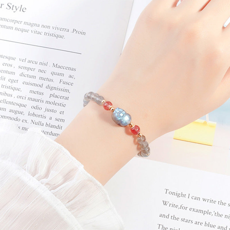 Wear FengShui Moonstone Strawberry Quartz PiXiu Healing Bracelet