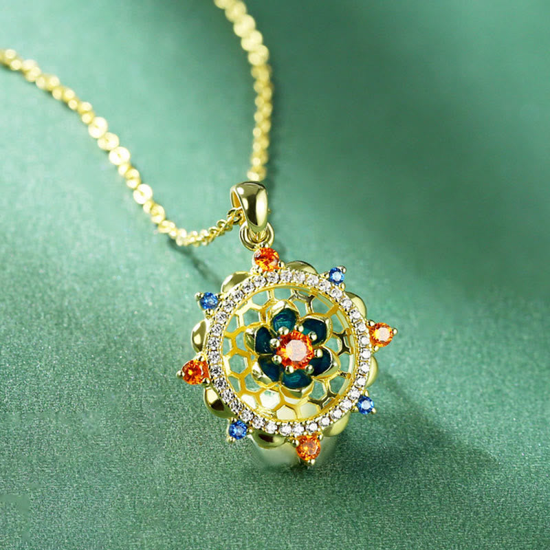 Wear FengShui 925 Sterling Silver Lotus Flower Colorful Zircon New Beginning Necklace Pendant