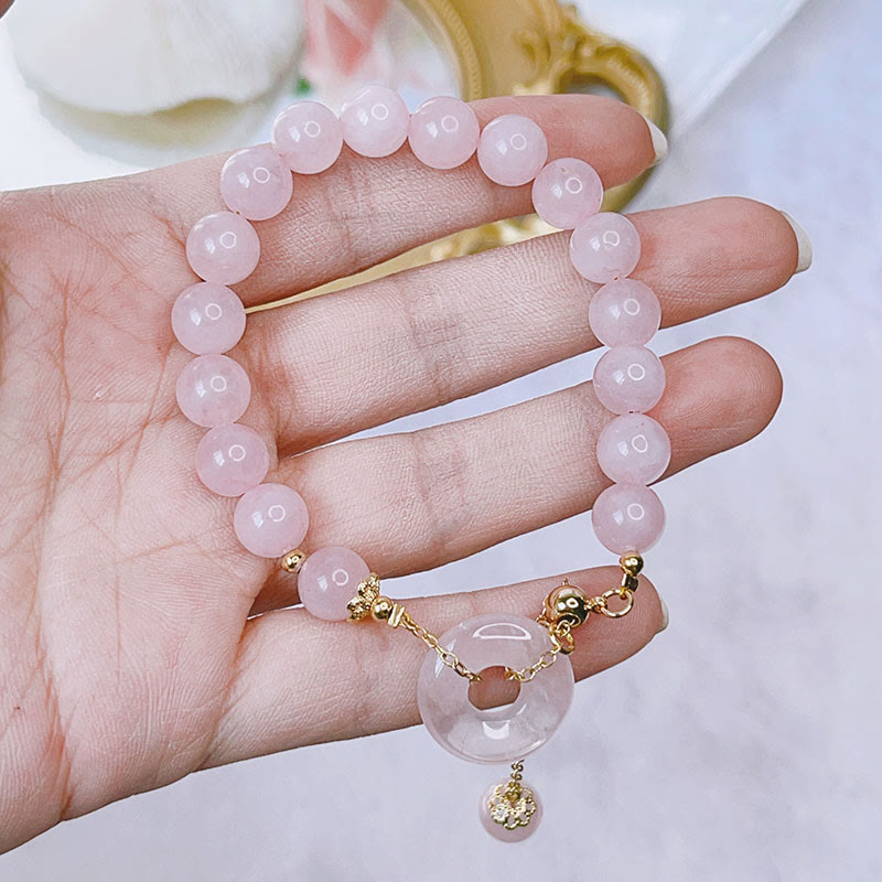 Wear FengShui Natural Pink Crystal Peace Buckle Love Charm Bracelet
