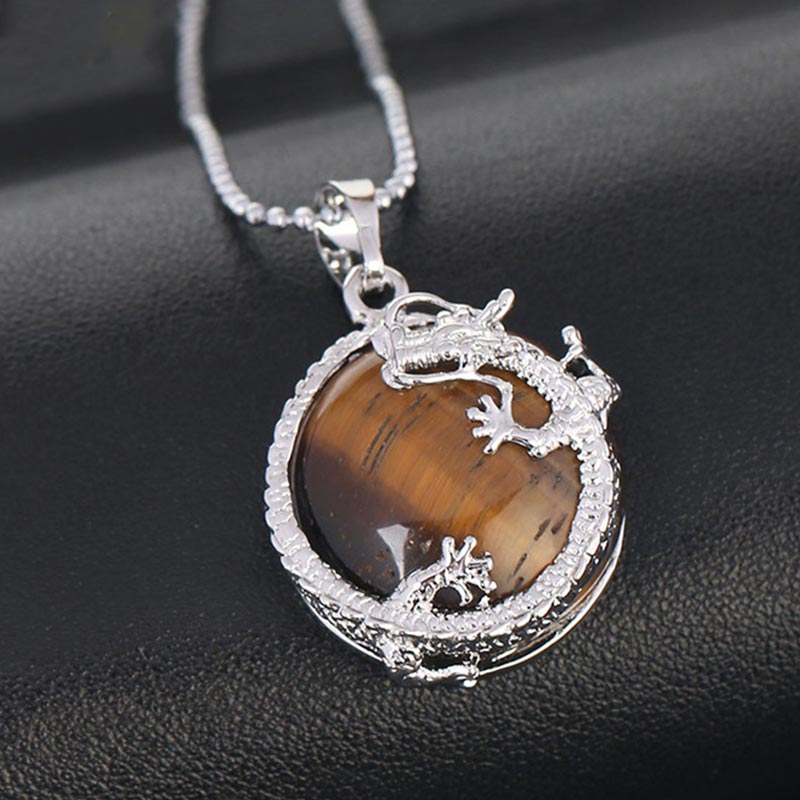 Wear FengShui Chinese Dragon Natural Quartz Crystal Healing Energy Necklace Pendant