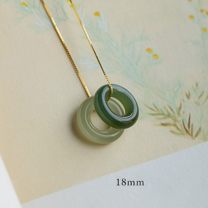 Wear FengShui Natural Round Jade Peace Buckle Luck Abundance Necklace Pendant