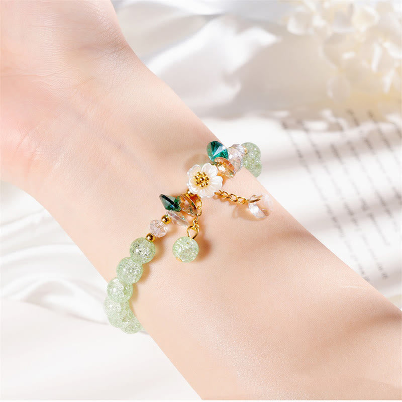 Wear FengShui Simple Design Flower Charm Glass Bead Bracelet