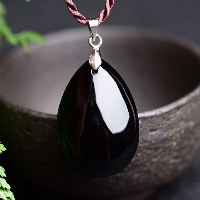 Wear FengShui Gold Sheen Obsidian Black Obsidian Rainbow Obsidian Wealth Water Drop Necklace Pendant