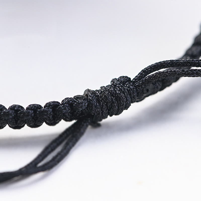 Wear FengShui Small Leaf Red Sandalwood Ebony Wood Cute Cat Head Calm Protection Braided Bracelet
