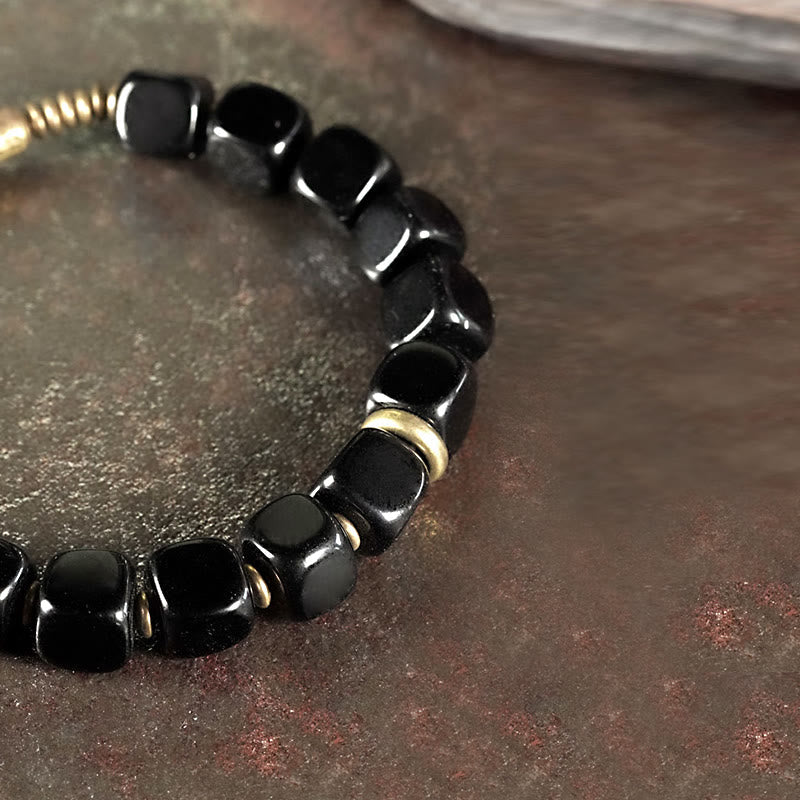 Wear FengShui Black Obsidian Crystal Copper Strength Couple Bracelet