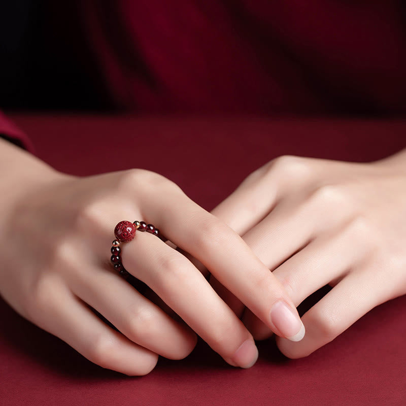 Wear FengShui Garnet Cinnabar Lucky Bead PiXiu Om Mani Padme Hum Rose Protection Ring