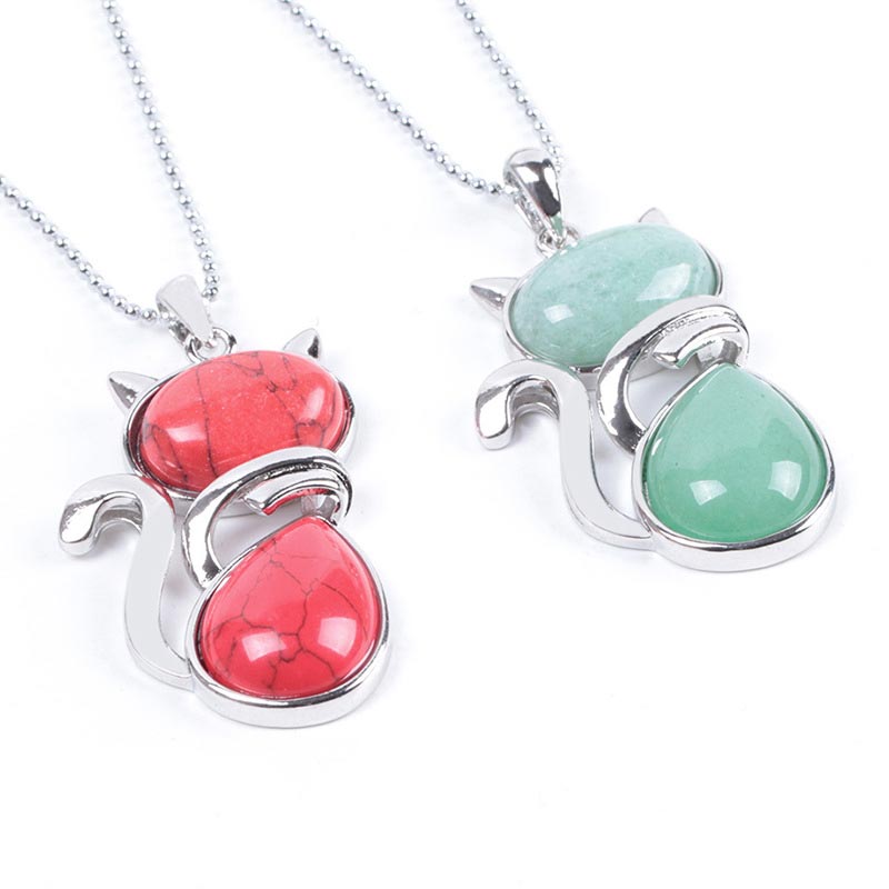 Wear FengShui Cat Pattern Natural Crystal Protection Necklace Pendant