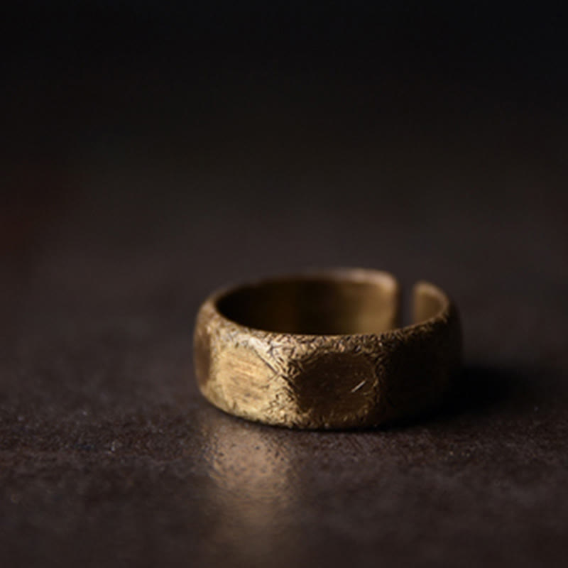 Wear FengShui Tibetan Simple Design Copper Brass Frosted Wealth Ring