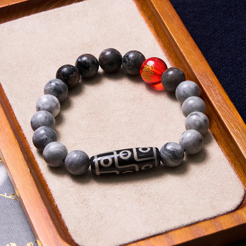 Wear FengShui Tibetan Nine-Eye Dzi Bead Picasso Jasper Positive Bracelet