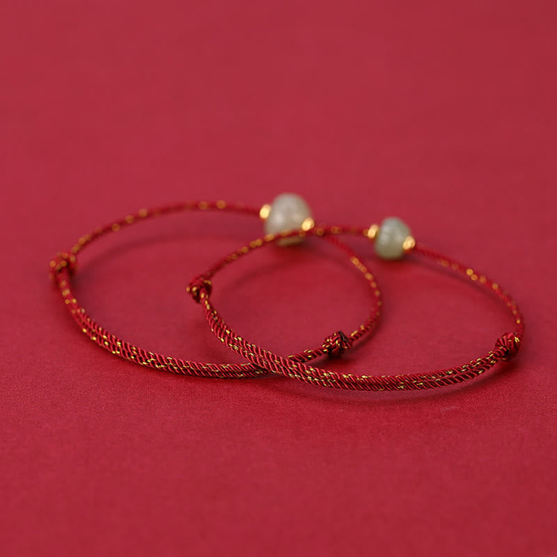 Wear FengShui 925 Sterling Silver Plated Gold Hetian Jade Lotus Luck Red String Bracelet
