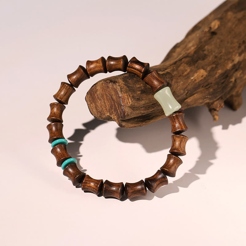 Wear FengShui Rosewood Auspicious Clouds Totem Fu Character Bamboo Pattern Warmth Bracelet