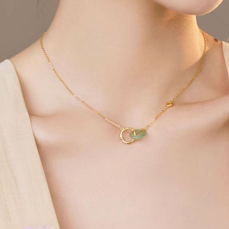 Wear FengShui 925 Sterling Silver Natural Green Aventurine Peace Buckle Bamboo Coin Prosperity Necklace Pendant