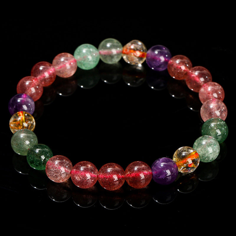 Wear FengShui Natural Multicolored Strawberry Quartz Love Healing Beaded Bracelet