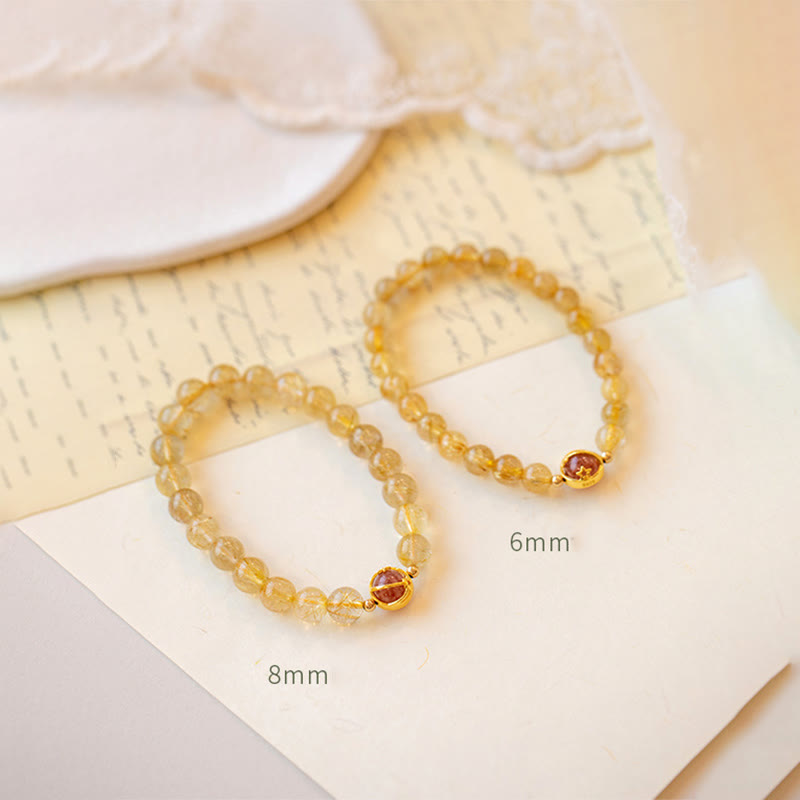 Wear FengShui Golden Rutilated Quartz Strawberry Quartz Star Protection Bracelet
