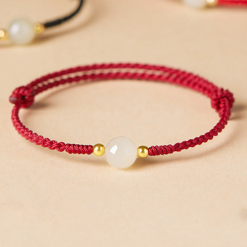 Wear FengShui Handcrafted Round Jade Lucky Bead Prosperity Braided Bracelet