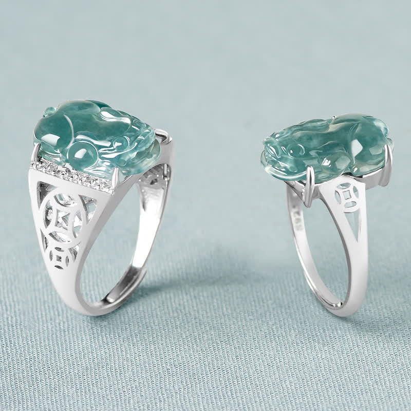 Wear FengShui 925 Sterling Silver Fengshui Wealth Prosperity Jade PiXiu Luck Ring