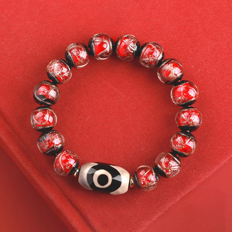 Wear FengShui Tibetan Nine-Eye Dzi Bead Three-eyed Dzi Bead Liuli Glass Bead Wealth Bracelet