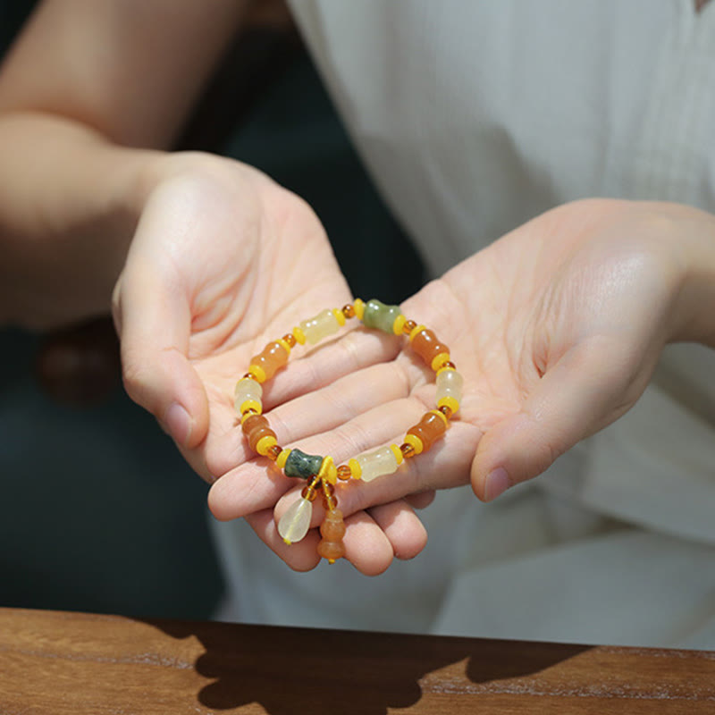 Wear FengShui Natural Golden Silk Jade Gourd Wealth Charm Bracelet