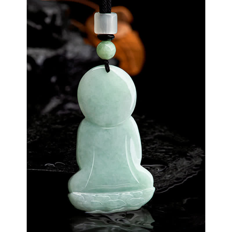 Wear FengShui Amitabha Buddha Jade Amulet Compassion String Necklace