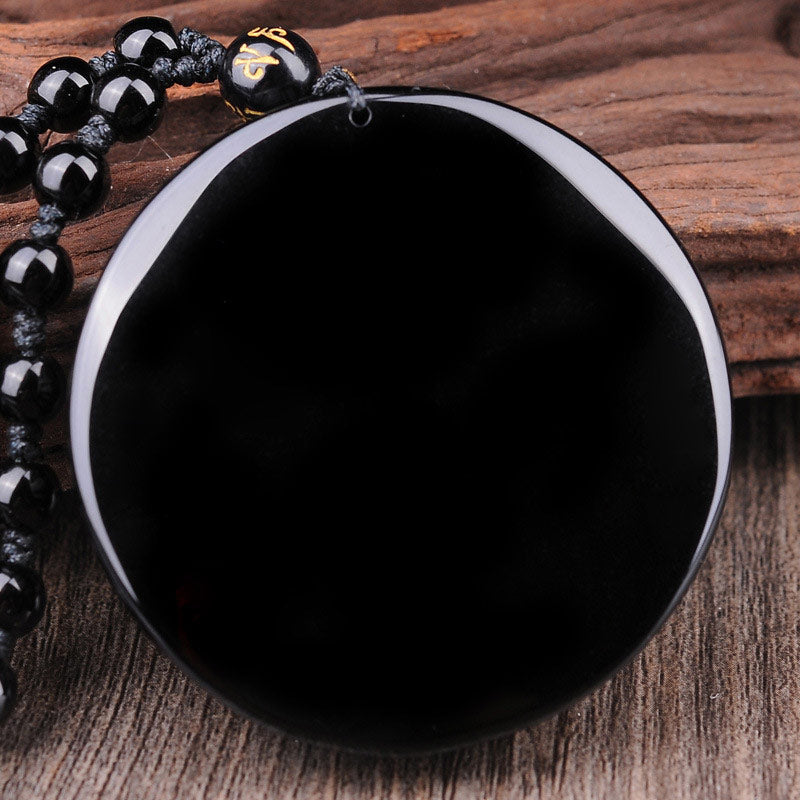 Wear FengShui Bagua Dragon Phoenix Obsidian Fulfilment Pendant Necklace