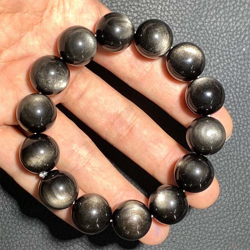 Wear FengShui Natural Silver Sheen Obsidian Soothing Protection Bracelet