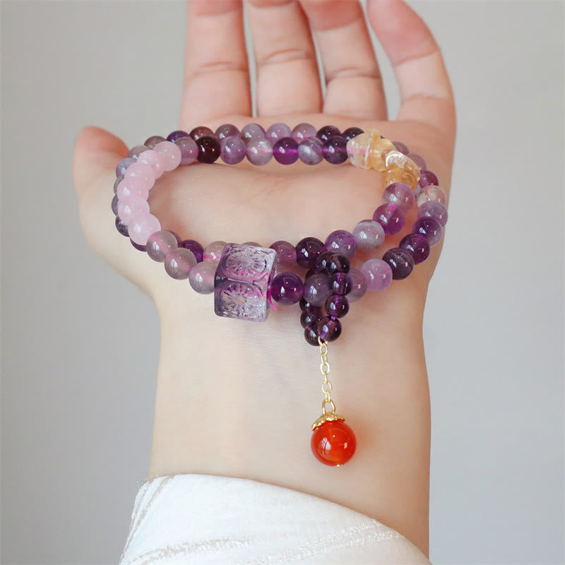 Wear FengShui Natural Amethyst Citrine Positive Transformation Double Wrap Bracelet
