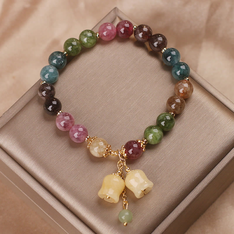 Wear FengShui Natural Colorful Tourmaline Flower Bead Love Bracelet