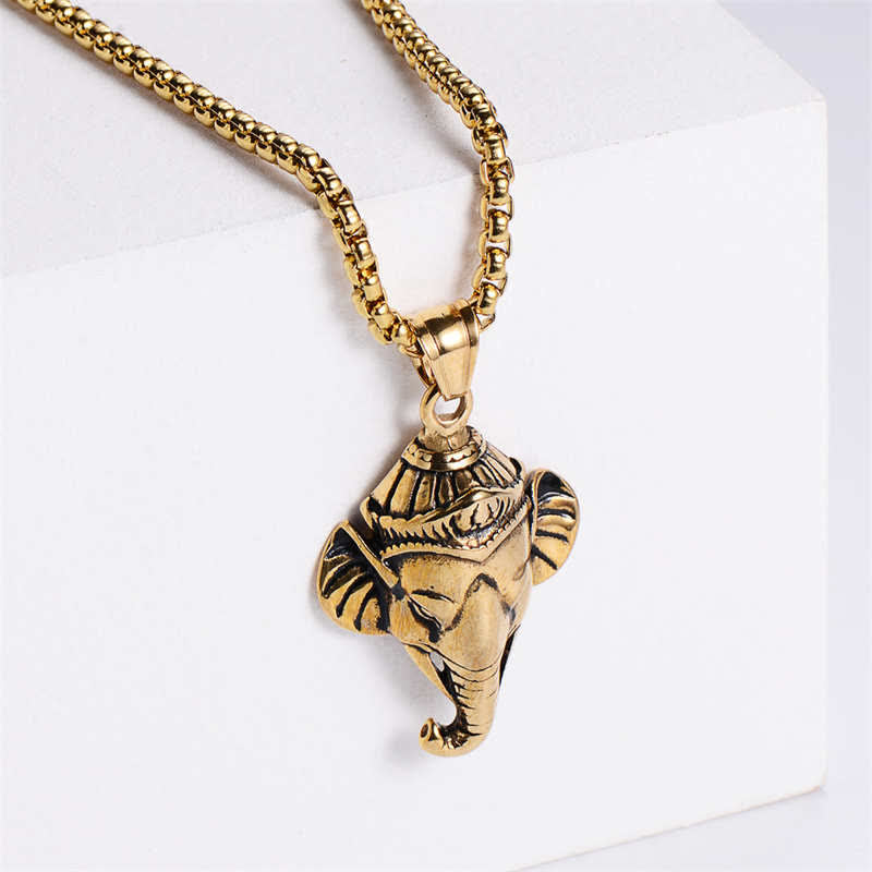 Wear FengShui Ganesh Ganpati Elephant Titanium Steel Protection Pendant Necklace