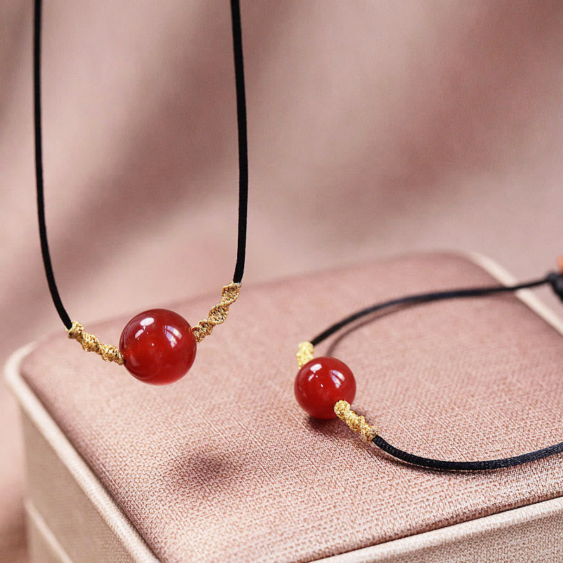 Wear FengShui Natural Red Agate Chalcedony Self-acceptance Confidence String Bead Bracelet Necklace Pendant