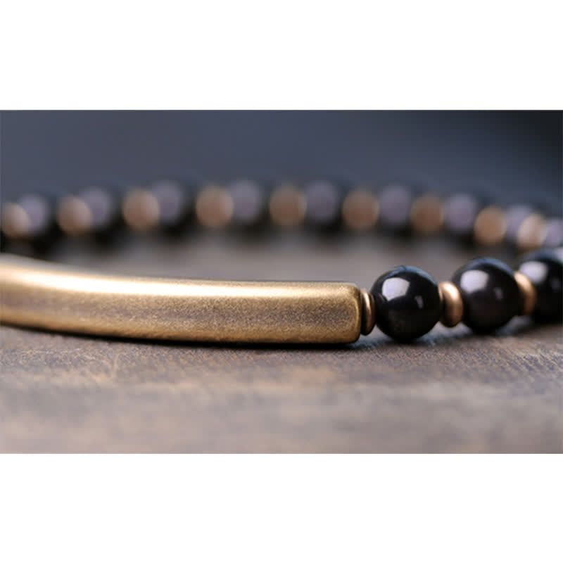 Wear FengShui Red Jasper Moss Agate Black Obsidian Crystal Copper Peace Couple Bracelet