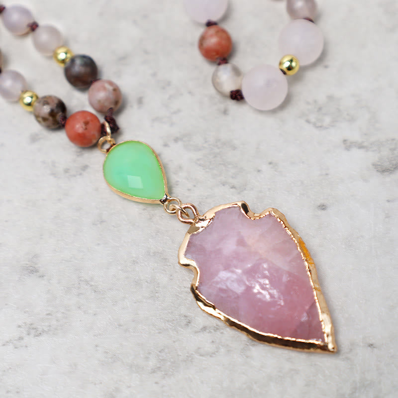 Wear FengShui Natural Rose Quartz Crystal Stone Healing Arrowhead Necklace Pendant