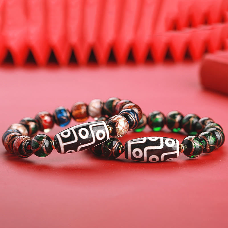 Wear FengShui Tibetan Nine-Eye Dzi Bead Three-eyed Dzi Bead Liuli Glass Bead Wealth Bracelet