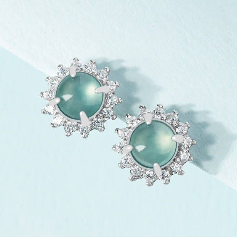 Wear FengShui 925 Sterling Silver Round Jade Luck Abundance Stud Earrings
