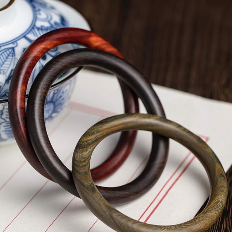 Wear FengShui Tibetan Small Leaf Red Sandalwood Ebony Green Sandalwood Protection Bracelet Bangle