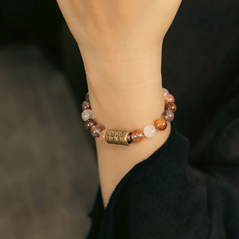 Wear FengShui White Crystal Red Hematoid Quartz Gold Rutilated Quartz Purple Phantom Protection Bracelet