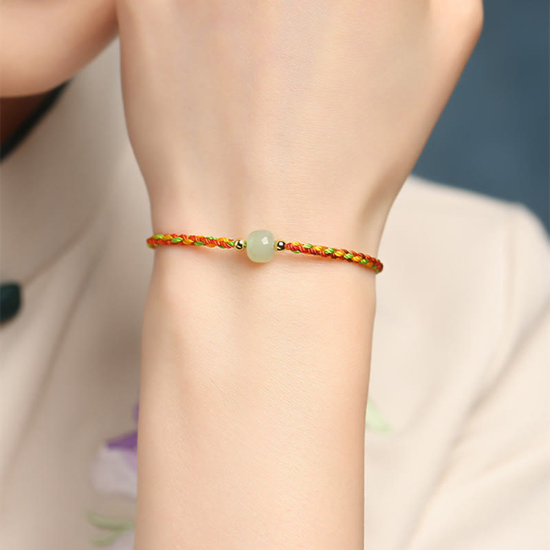 Wear FengShui Colorful Rope Luck Jade Bead Abundance Bracelet