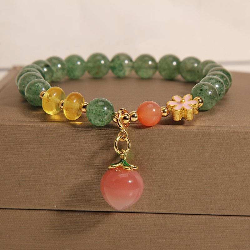 Wear FengShui Natural Green Strawberry Quartz Love Peach Charm Bracelet
