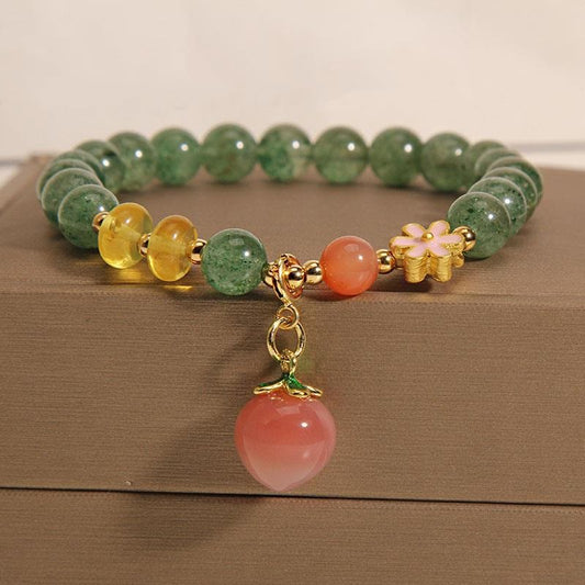 Wear FengShui Natural Green Strawberry Quartz Love Peach Charm Bracelet