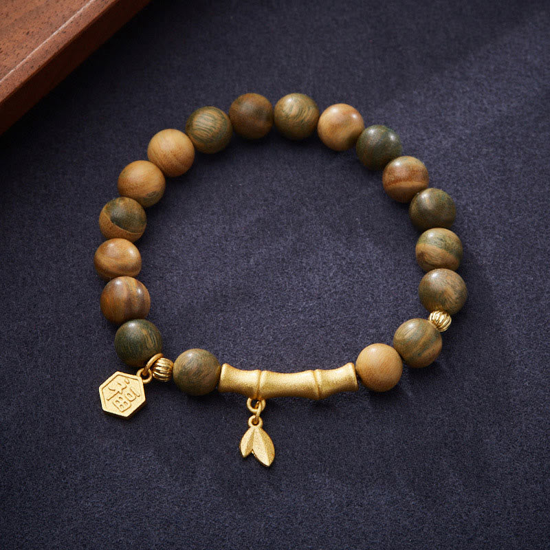 Wear FengShui Green Sandalwood Fu Character Bamboo Soothing Bracelet