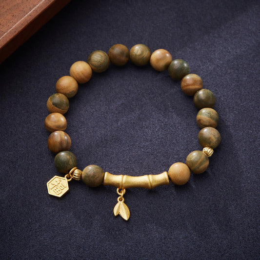 Wear FengShui Green Sandalwood Fu Character Bamboo Soothing Bracelet