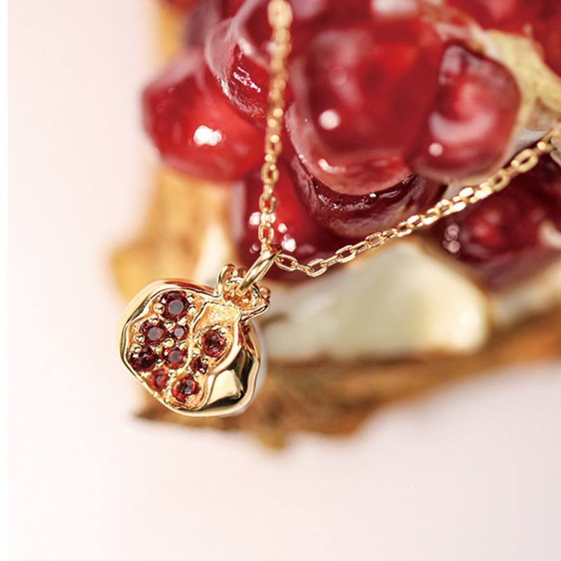 Wear FengShui 925 Sterling Silver 18k Gold Plated Pomegranate Garnet Crystal Passion Charm Necklace Pendant