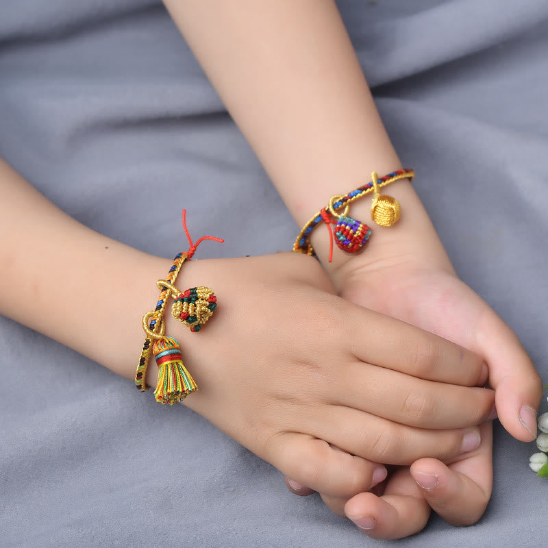 Wear FengShui Colorful Rope Luck Handmade Zongzi Golden Ball Charm Bracelet