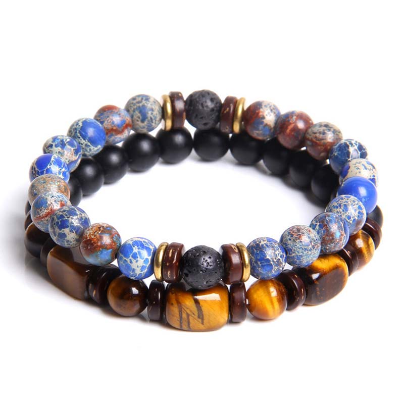 Wear FengShui 2PCS Healing Crystal Emperor Stone Tiger Eye Bead Bracelet