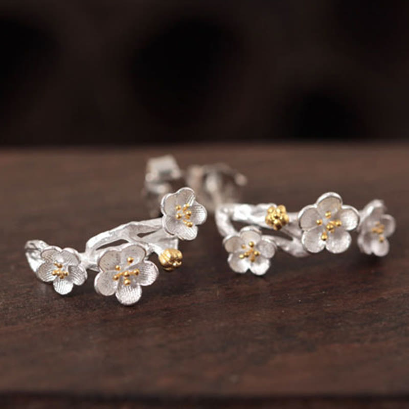 Wear FengShui 925 Sterling Silver Plum Blossom Floral Blessing Earrings