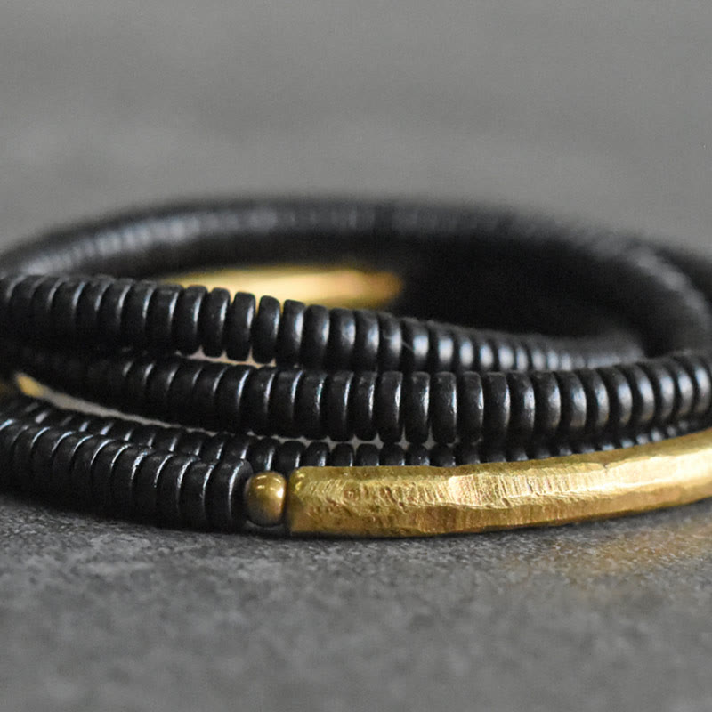 Wear FengShui Ebony Wood Brass Copper Balance Multilayered Bracelet